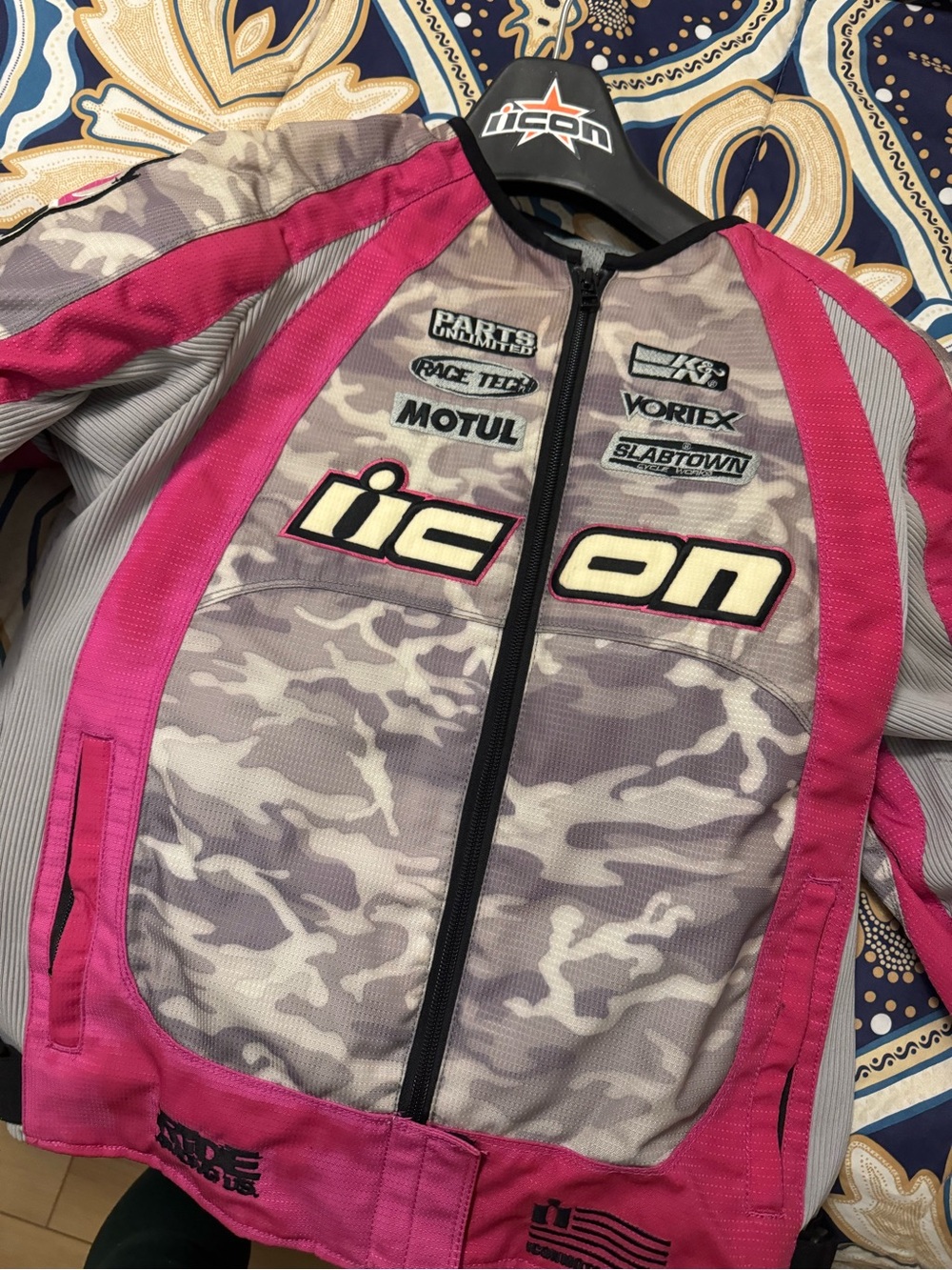 ICON Women's Pink & Gray Camo Mesh Motorcycle Jacket